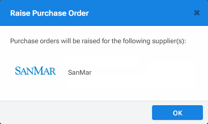 Raise Purchase Order' popup