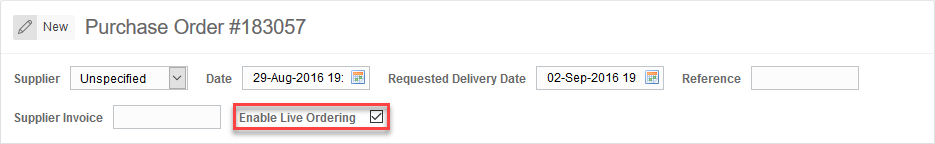 'Enable Live Ordering' checkbox