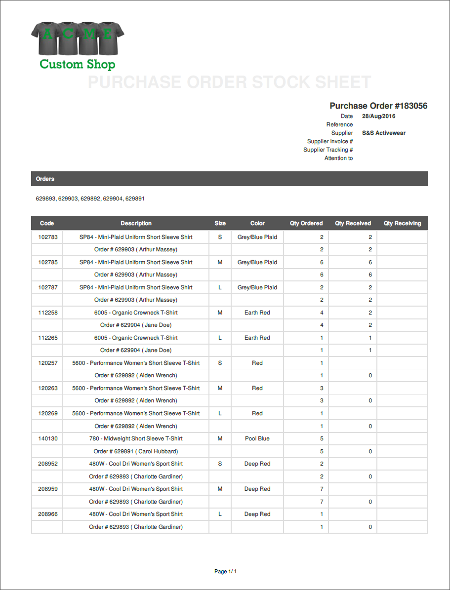 Sample Stock Sheet