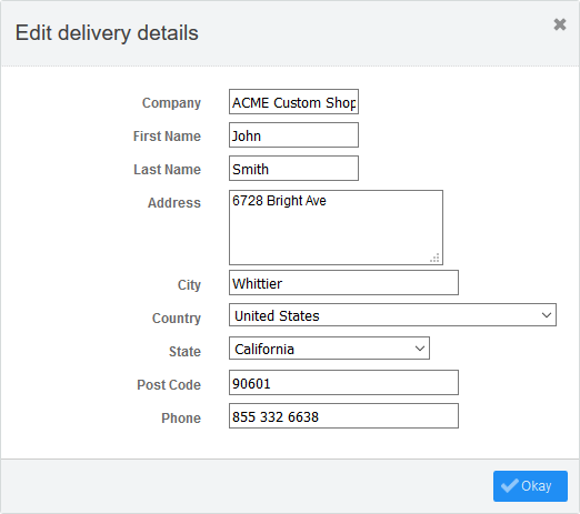 'Edit delivery details' dialog