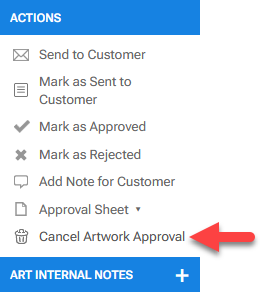'Cancel Artwork Approval' action