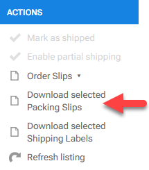 'Download selected Packing Slips' action