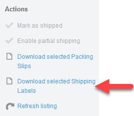 'Download selected Shipping Labels' action